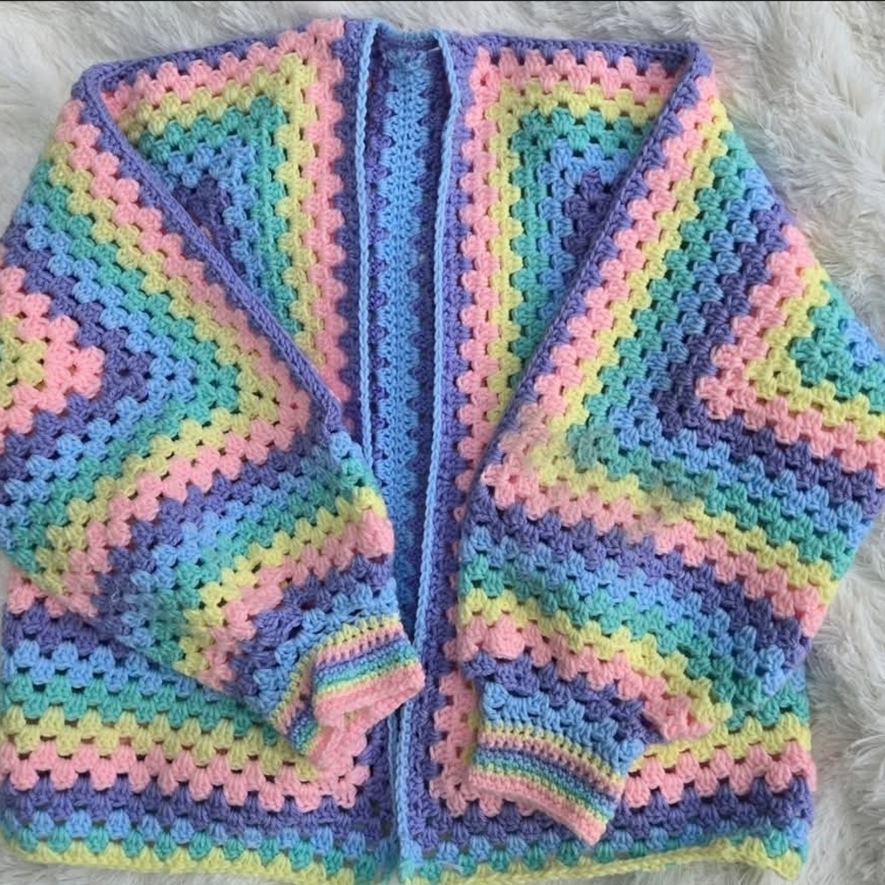 Colorful Crochet Open-Front Cardigan